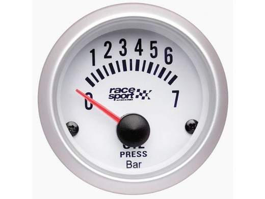 Manometro de presión de aceite Blanco "Race Sport " diametro 52mm 12v
