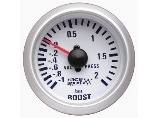 Manometro de presión de turbo Blanco " Race Sport " 52mm. 12v.
