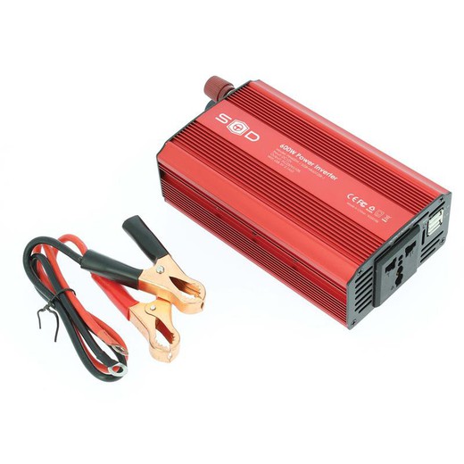 Transformador de corriente de 12v. > 220v.  600W. 2 salidas USB 5v.2.4A