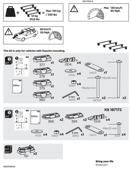 187178 Kit Thule para montar la 3º/4º barra VW.Crafter 4p. 17 >