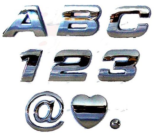 Abecedario y numeros cromados adhesivos 3D 23 x 27 mm