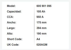 Batería AGM Varta Silver. Dynamic 105 Ah – 950A (A4)