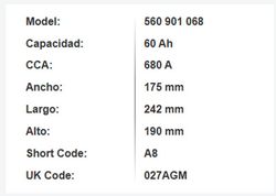 Batería AGM Varta Silver. Dynamic 60 Ah – 680A (A8)
