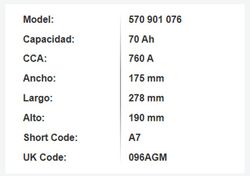 Batería AGM Varta Silver. Dynamic 70 Ah – 760A (A7)