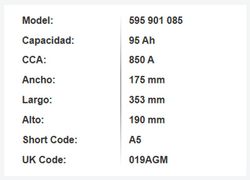 Batería AGM Varta Silver. Dynamic 95 Ah – 850A (A5)