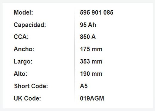 Batería AGM Varta Silver. Dynamic 95 Ah – 850A (A5)
