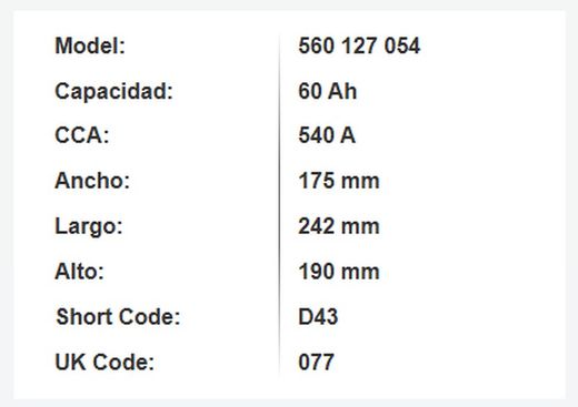 Batería Varta Blue Dynamic 60 Ah – 540A (D43)-