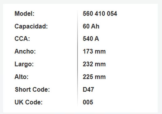 Batería Varta Blue Dynamic 60 Ah – 540A (D47)
