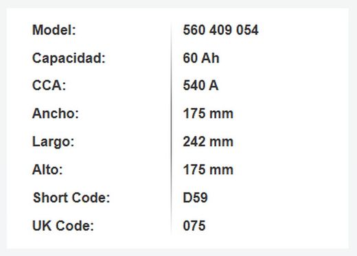 Batería Varta Blue Dynamic 60 Ah – 540A (D59)