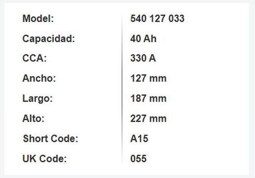 Batería Varta Blue Dynamic 40 Ah – 330A (A15)