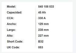 Batería Varta Blue Dynamic 45 Ah – 330A (B32)