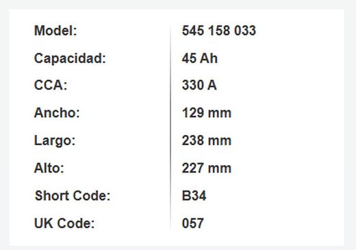 Batería Varta Blue Dynamic 45 Ah – 330A (B34)