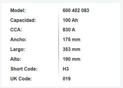 Bateria Varta Silver Dynamic 100 Amp. 830A (H3)