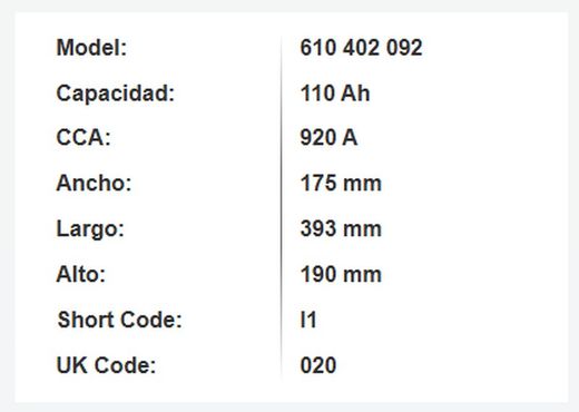 Bateria Varta Silver Dynamic 110 Amp. 920A (I1)