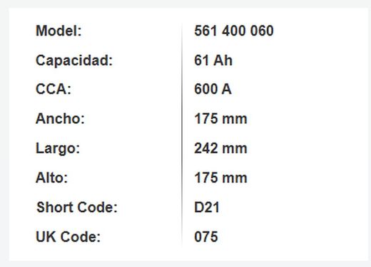 Bateria Varta Silver Dynamic 61 Amp. 600 A (D21)