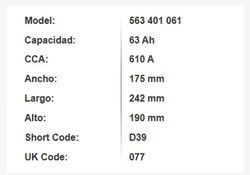 Batería Varta Silver Dynamic 63 Amp. 610A (D39)