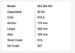 Bateria Varta Silver Dynamic 63 Amp. 610A (D15)