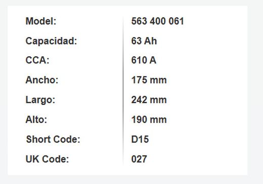 Bateria Varta Silver Dynamic 63 Amp. 610A (D15)
