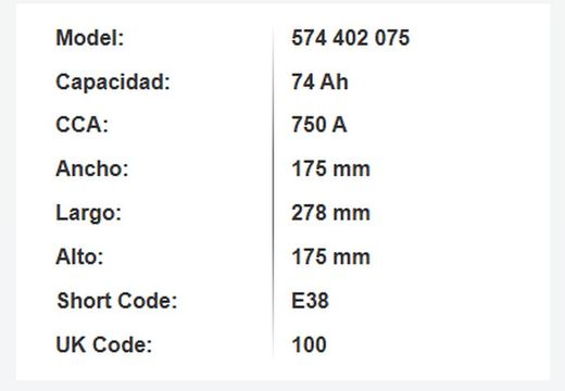 Bateria Varta Silver Dynamic 74 Amp. 750A (E38)