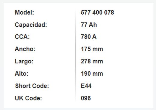 Bateria Varta Silver Dynamic 77 Amp. 780A (E44)