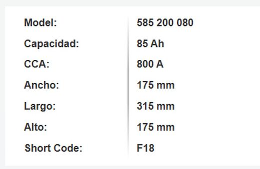 Bateria Varta Silver Dynamic 85 Amp. 800A (F18)