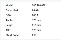 Bateria Varta Silver Dynamic 85 Amp. 800A (F19)