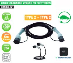 Cable Cargador V.E. 400V/32A-22Kw Type 2→Type 2 (5M)