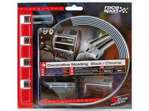Moldura cromo/negra adhesiva con punteras 12mm x 3Mtrs.