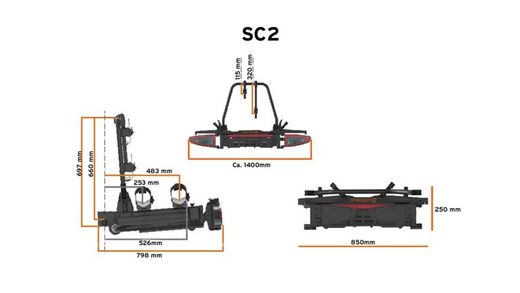 Pack Portabicicletas SPINDER SC2 desplazable 70 cm, 2 bicis + suplemento 3ª