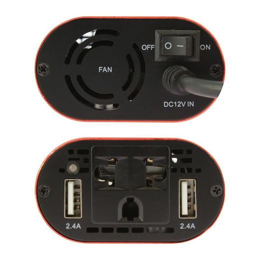 Transformador de corriente de 12v. > 220v.  150W. 2 salidas USB 5v.2.4A