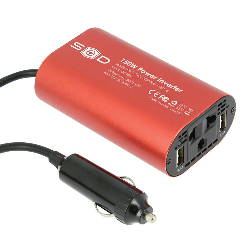 Transformador de corriente de 12v. > 220v. 150W. 2 salidas USB 5v.2.4A —  Totcar