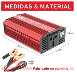 Transformador de corriente de 12v. > 220v.  600W. 2 salidas USB 5v.2.4A